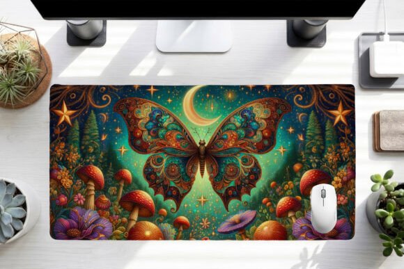 Dark Mystical Butterfly Desk Mat PNG: Transform Your Creative Space