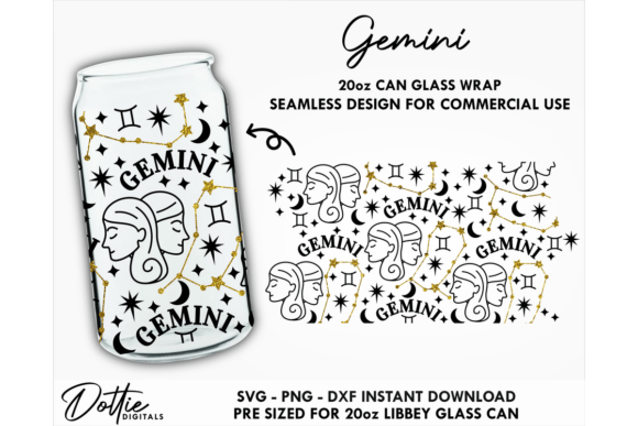 Gemini 20oz Libbey Glass Can Wrap SVG: Crafting with Elegance