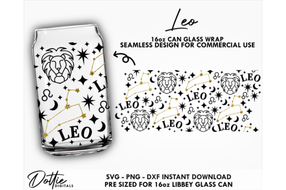 Leo Star 16oz Libbey Glass Can Wrap SVG for Crafters