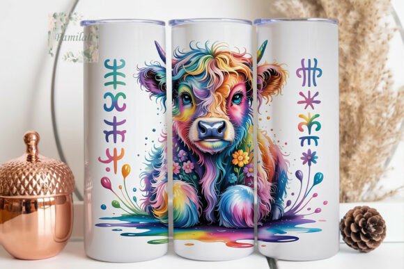 Rainbow Highland Cow 20oz Tumbler Wrap: A Burst of Whimsy for Your Drinkware