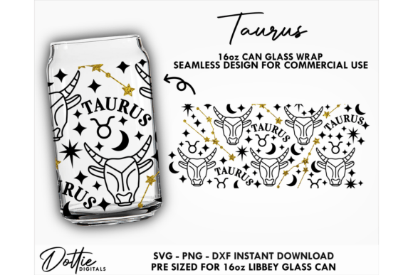 Taurus 16oz Libbey Glass Can Wrap SVG: Perfect Craft Files