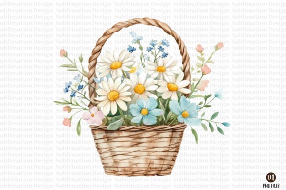Watercolor Spring Flower Basket Clipart for Creative Projects