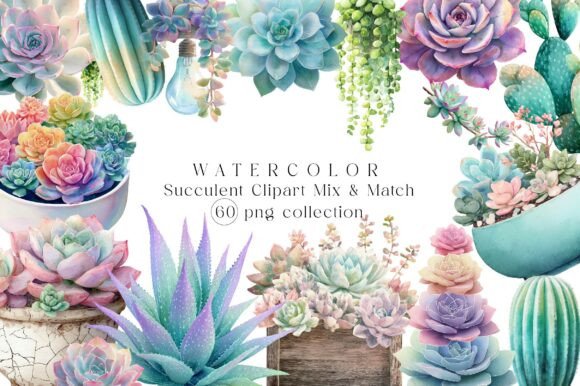 Watercolor Succulent Clipart Mix & Match for Your Designs